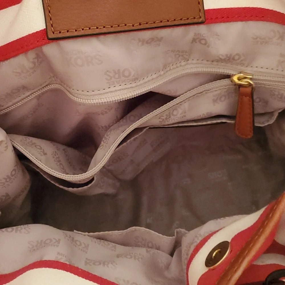 Michael Kors Gansevort canvas Purse Tote Striped red white - Picture 4 of 11